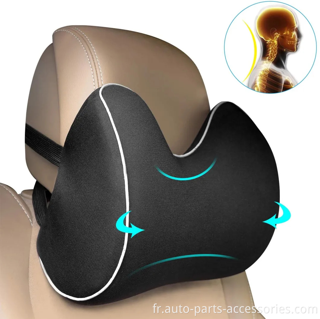 Oreiller à cou de siège d'auto, coussin d'appui dans le soulagement de la douleur au cou et support cervical avec 2 sangles réglables et couverture lavable, mousse à mémoire pure 100% pure et DES Ergonomic